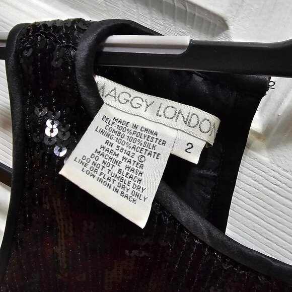 Maggy London Black Sequin Sleeveless Cocktail Dress Size 2 - Picture 4 of 7